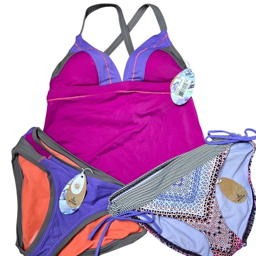 NWT Prana UPF 50 Tankini Swim Mix + Match 3 Piece Racerback Bikini XS